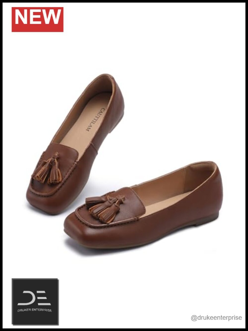 Women's Square Toe Leather Loafers Slip-On Dress Flats